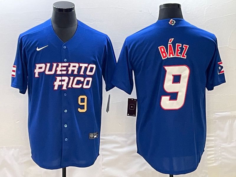Men 2023 World Cub Puerto Rico #9 Baez Blue Nike MLB Jersey9